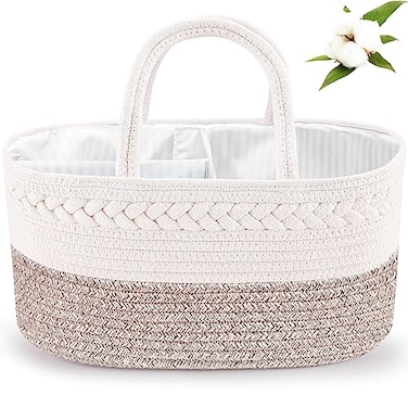 ABenkle Diaper Caddy Organizer Boho Rustic Cotton Rope Nursery Baby Basket Changing Table Organizer for Baby Diaper Storage and Baby Shower