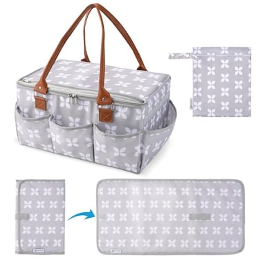 Moteph Diaper Caddy with Changing Mat Large Baby Diaper Caddy Organizer with Lid Portable Organizer Basket for Baby Essentials RollUp Lid BuiltIn Changing Mat Pocket
