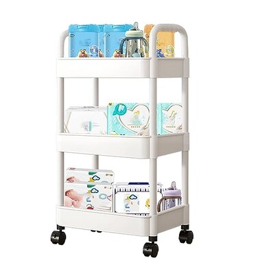 Tfulad Baby Diaper Caddy Plastic Movable Diaper Cart with Wheels Newborn Nursery Essentials Baby Diapers Organizer for Changing Table Crib Easy to Assemble White