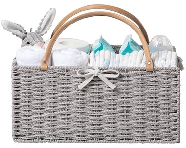 HBlife Large Baby Diaper Caddy Organizer Paper Rope Storage Baskets Nursery Bin with Removable Divider Portable Car Organizer for Diapers Baby Shower Gifts Newborn Essentials Must Haves