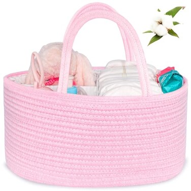 ABenkle Diaper Caddy Organizer Boho Rustic Cotton Rope Nursery Baby Basket Changing Table Organizer for Baby Diaper Storage and Baby Shower