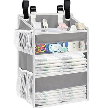 Ofiray-home Ofirayhome Hanging Diaper Organizer for Changing TableCribsCarPlayard or Wall Nursery OrganizationDurable 2Tier Diaper Organizer with Mesh Pockets and Viewable Design Wont Deform Light Gra