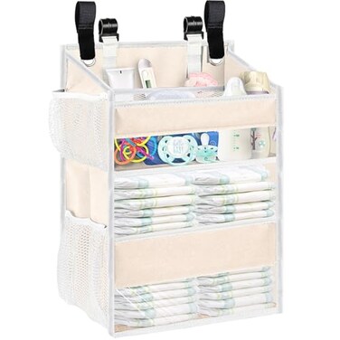 Ofiray-home Ofirayhome Hanging Diaper Organizer for Changing TableCribsCarPlayard or Wall Nursery Organization Spacious Durable 2Tier Diaper Organizer Hold 90 Diapers Wont Deform Beige