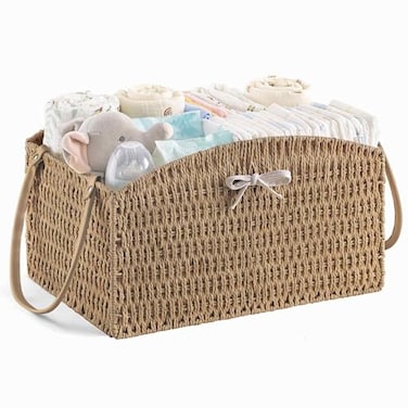 HBlife Diaper Caddy Organizer Large HandWoven Storage Basket for Diapers Baby Essentials Elegant Curved Design Ideal Gift for Baby Shower Registry MustHave