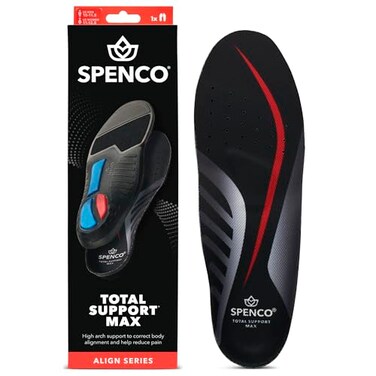Spenco Total Support Max Shoe InsolesFSAHSA EligibleOrthotic Metatarsal Arch Support Inserts Absorbs ShockReduces OverPronationConforms to Foot Deep Heel Cup Womens 91055Mens 895