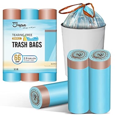 JOYEUX 26 Gallon Small Trash Bags NoTearing Drawstring Mini Garbage Bags for Bathroom Kitchen Beachside Breeze Scent 66 Count