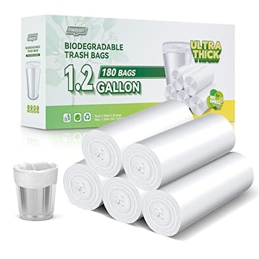 Inwaysin 12 Gallon Small Trash Bags Biodegradable 180 Counts Mini Trash Bags Unscented Small Garbage Bags Waste Basket Liners for Kitchen Bathroom Bedroom Office Camping