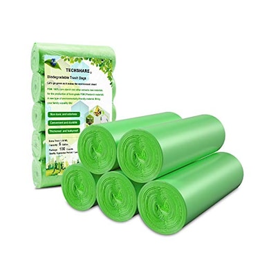 TECHSHARE Biodegradable Trash Bags 46 Gallon 100 Counts Extra Thick Small Trash Bag Recycling Garbage Bags For Kitchen Bathroom Yard Office Wastebasket Car