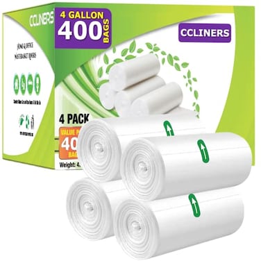 CCLINERS 4 Gallon 15 Liter Trash Bag 400 Count Small Bathroom 4 Gallon Garbage Bags Clear Plastic Wastebasket Trash Can Liners for Home and Office Bins 400 Count