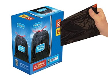 Feisco 8 Gallon Black Trash Bag30L Drawstring Garbage Bag Trash Can Liner90 Counts09 Mil 8 Gallon Black