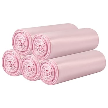 HDY 5 Rolls Small Trash Bags 100 Counts Durable 4 Gallon Small Garbage Bags for home office kitchen Bathroom Bedroom Trash Can linersPink