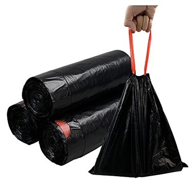 Uumitty 5 Gallon Drawstring Trash Bags Flat Bottom Garbage Bag Black 115 Counts 3 Rolls
