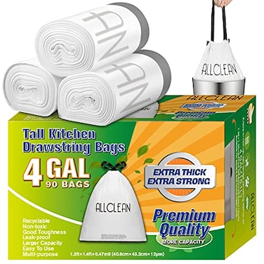 ALLCLEAN 4 Gallon Trash Bags 90 Counts Ultra Durable Heavy Duty Drawstring Garbage Bags Thick TearResistant Unscented Recyclable Small Trash Can Liners for Bathroom Toilet Kitchen Office Bedroom