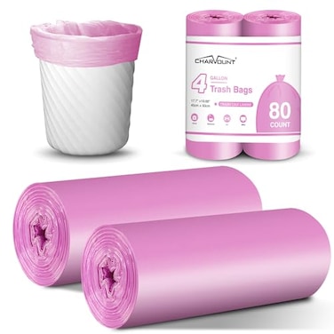 Charmount Small Trash Bags Bathroom 4 Gallon Garbage Bags for Kitchen Bedroom Unscented 80 Count Hot Pink