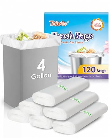 Teivio Small Trash Bags 4 Gallon 120 Counts Garbage Bags Bathroom Trash Can Bin Liners Small Plastic Bags for home office kitchen fit 1215 Liter 33545 Gal Clear