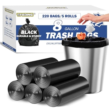 T.FORING TFORING 8 Gallon Trash Bags Heavy Duty 30 Liters Black Garbage Bags094 Mil Thick220 CountMedium Leakproof and Unscented Wastebasket Can Liners for Kitchen Home Toilet
