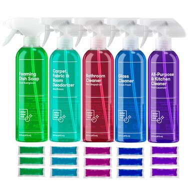 DOLLAR CLEAN CLUB Complete Home Cleaning 15 Pack Kit Kitchen Bathroom Carpet Dish and Glass Cleaner Refills