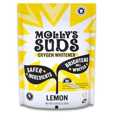 Molly's Suds Mollys Suds Oxygen Whitener Powerful Bleach Alternative Chlorine Free Color Safe Brightens Whites and Removes Stains Lemon Essential Oil 4109 oz