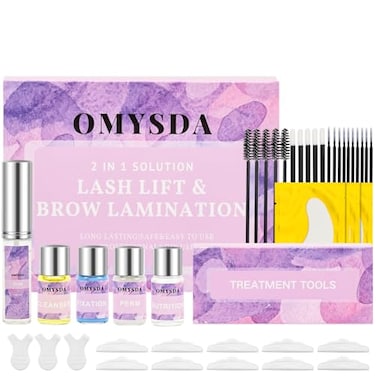 Omysda Lash Lift Kit Brow Lamination Kit 2 in 1 Solution Professional Eyebrow and Eyelash Perm Kit 68 Weeks Long Lasting for Professional and DIY Use
