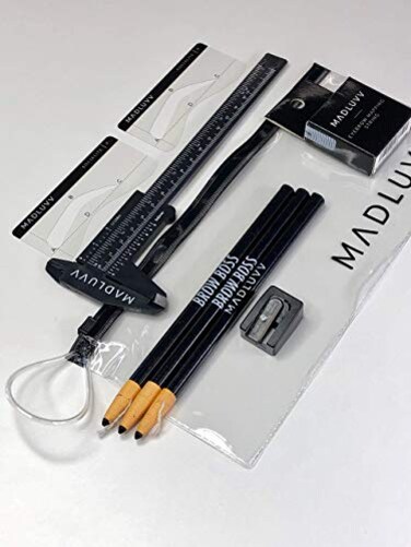 MADLUVV Brow Mapping Kit for Professional Brow Artists to Create the Perfect Brow Eyebrow Stencils Mapping Pencils with Sharpener PreInked Mapping String and Madluvv Eyebrow Caliper