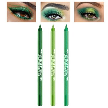 CAHIUYOA 3Piece Green Eyeliner Set Metallic Pearl Shimmer Eye Shadow Pencils with Glitter Finish