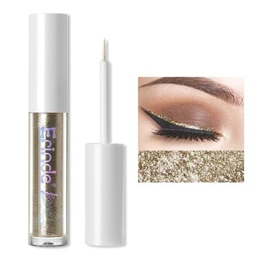Erinde Liquid Glitter Eyeshadow Eyeliner Metallic Shimmer Glitter Eyeshadow Liner High Pigment Colored Eyeliner Waterproof Long Lasting Sparkle Makeup for Women Sunset Champagne