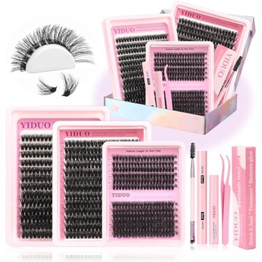 YIDUO Eyelash Extension Kit with 2X BondSeal 1020mm 60D80D100D Volume 3D Lash Clusters Kit 3 Styles 760Pcs Wispy Natural Soft DIY Individual Lash Clusters Kit Box for Beginners