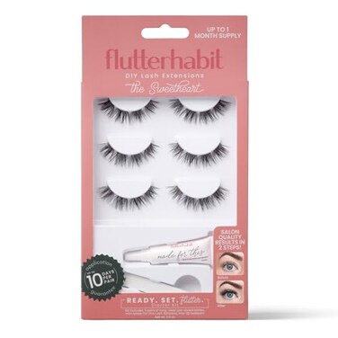 FlutterHabit The Sweetheart Starter Kit Underlash Extensions 1113mm Black Natural Curl Lash Clusters Reusable Under Lash Eyelashes for At Home Application Medium Volume Doll Eye Adhesive Included