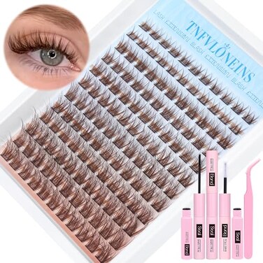 TNFVLONEINS Brown Lash Clusters Kit Natural Eyelash Clusters Fluffy Lash Extension Kit Wispy Eyelash Extension Kit Matte Brown Cluster Eyelash Extensions 816mm Individual Lashes Clusters by