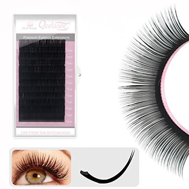 Qeelasee Ellipse Eyelash Extension 015 D Curl 15mm Flat Eyelashes False Mink Individual Eyelash Extension Professional Salon Used Black Mink False Lashes Mink Lashes Extensions