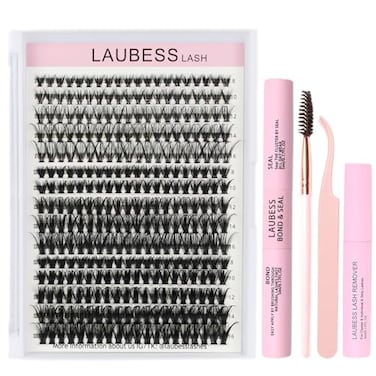 LAUBESS LASH Lash Extension Kit 300 Pcs Lash Clusters Kit Lash Bond and Seal Waterproof DIY Lash Extension Kit Lash Remover Eyelash Brush Lash Tweezers Eyelash Extension Kit Set 20D40D50D007C816Mix