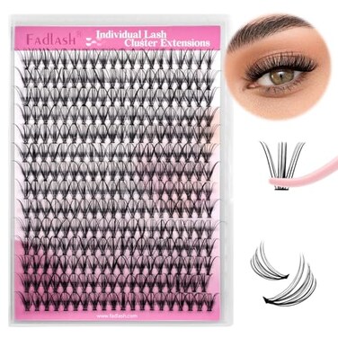 FADLASH Lash Clusters Extensions Large Tray Individual Lashes Natural Soft 20D D Cur Natural Long Black Faux Mink Volume Lash Extensions Reusable Artificial Eyelashes 20D007D 15mm
