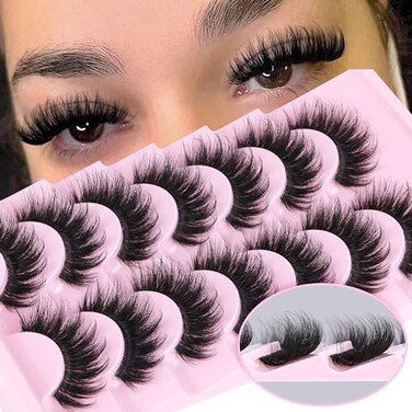 Focipeysa D Curl Lash Fluffy Volume Eyelash Thick False Eyelashes 16mm Lashes 8D Faux Mink Lash Dramatic Strip Eyelash Pack Lash that Look Like Extension 7 Pairs
