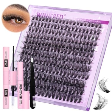 Winifred Lash Clusters Kit Lash Extension Kit Wispy 816mm Natural Lashes Clusters 240pcs Eyelash Extension Clusters 30D Individual Lashes with Lash Bond and Seal Lash Remover Lash Tweezers by