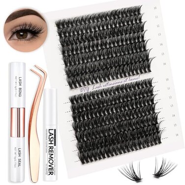 Vznffur Lash Extension Kit 280Pcs C Curl Wispy Individual Lash Clusters 1016MM Cluster Eyelash Extensions with Lash Bond and Seal Lash Tweezers and Lash Remover