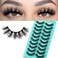 APCYUST Wispy Lashes Fluffy Mink Eyelashes 16mm Natural Thick False Eye Lash Strips 10 Sets Medium Wispies Fake Strip Eyelash Wet Spikes Style Full Volume Cateye Spiky Lashes Manga Look