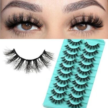 APCYUST Wispy Lashes Fluffy Mink Eyelashes 16mm Natural Thick False Eye Lash Strips 10 Sets Medium Wispies Fake Strip Eyelash Wet Spikes Style Full Volume Cateye Spiky Lashes Manga Look