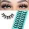 APCYUST Wispy Lashes Fluffy Mink Eyelashes 16mm Natural Thick False Eye Lash Strips 10 Sets Medium Wispies Fake Strip Eyelash Wet Spikes Style Full Volume Cateye Spiky Lashes Manga Look