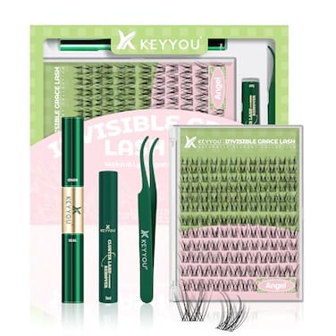 KEYYOU Angel lash Clusters Kit Lash Extension Kit C Curl 144Pcs Eyelash Extension Kit Wispy Natural Invisible Band Lash Kit with Waterproof DIY Lash Extension Kit at HomeAngelD818MIX
