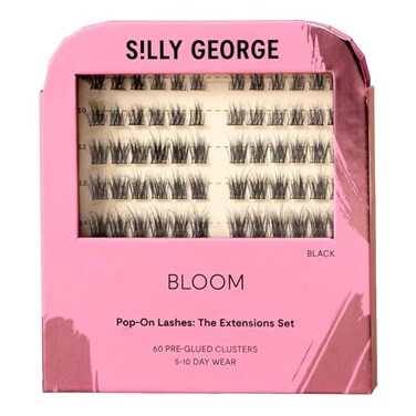 Silly George PopOn Lashes DIY 1Step PreGlued Faux Eyelash Clusters Natural Look Extensions Black Bloom 57 Pair Set Pack of 60 Clusters