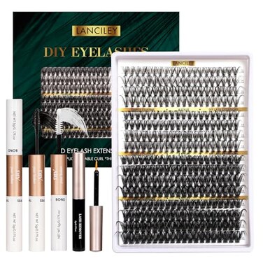 Lanciley Lash Clusters 320PCS 1220MM 30D40D80D100D DIY Eyelash Extensions Kit Natural Individual Lashes Thick Volume Eyelash Clusters D Curly Lash Extension kit with Bond Seal Remover Tweezers4