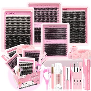 YIDUO 994Pcs Lash Clusters Kit Gift Packs 60D80D100D Volume 3D Clusters Lashes Extensions Kit 1020mm D Curly Wispy Soft DIY Individual Eyelash Extension Kit 4 Box pestaas postizas Bulk Pack