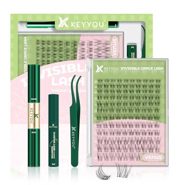 KEYYOU Venus Lash Clusters Kit Fairy Lash Extension Kit C Curl 120Pcs Eyelash Extension Wispy Natural Invisible Band with Waterproof DIY at HomeVenusC816MIX