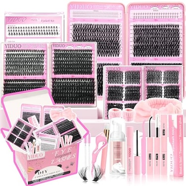 YIDUO 1846Pcs Lash Clusters Kit with SpikesBottom Cluster Lashes Kit Mix Styles 1018mm Volume D Curly Wispy Soft DIY Individual Eyelash Extension Kit with Glue pestaas postizas Wholesale Large Pack