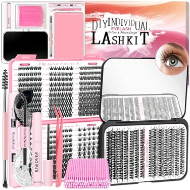 QUKLOGEN DIY Wispy Lash Extension Kit 620Pcs D Curl 6 styles Individual Lash Clusters Eyelash Extension with Lash Bond and SealQuick Glue Remover Tweezers Eyelash Brush Mini Applicator