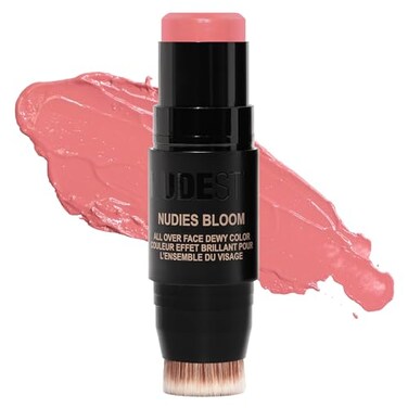 Nudestix Nudies Bloom All Over Dewy Color 3in1 Cream Blush Stick for Cheeks Eyes Lips with BuiltIn Brush Sheer Glossy Finish Vegan LongWear MultiUse Makeup Cherry Blossom Babe