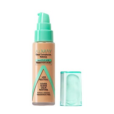 Almay Clear Complexion Acne Foundation Makeup with Salicylic Acid Medium Coverage Soft Matte Finish Hypoallergenic Cruelty FragranceFree Dermatologist Tested 400 Neutral 1 fl oz