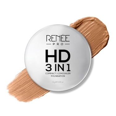 RENEE PRO HD 3 In 1 Compact Sable 9 Gm Works As Concealer Foundation Powder SPF 20 Matte Finish High Coverage Ultralight Silky Smooth Finish Enriched With Vitamin E C Aloe Vera