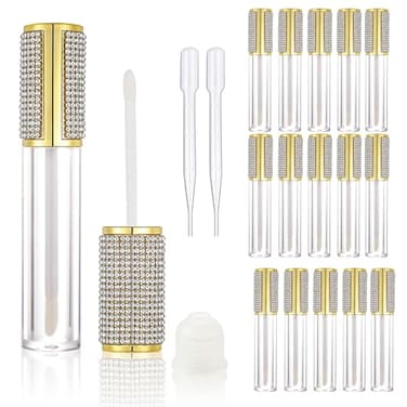 COSIDEA 15pcs Round Empty 5ml 017oz Gold lip gloss tubes with wand diamond Lipgloss tube containers for lip oil packing