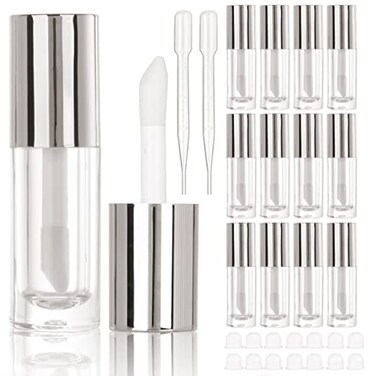 COSIDEA 14pcs Empty 6ml Big Brush Chunky Lip Gloss Tubes for DIY Lip Gloss Silver Lipgloss Containers